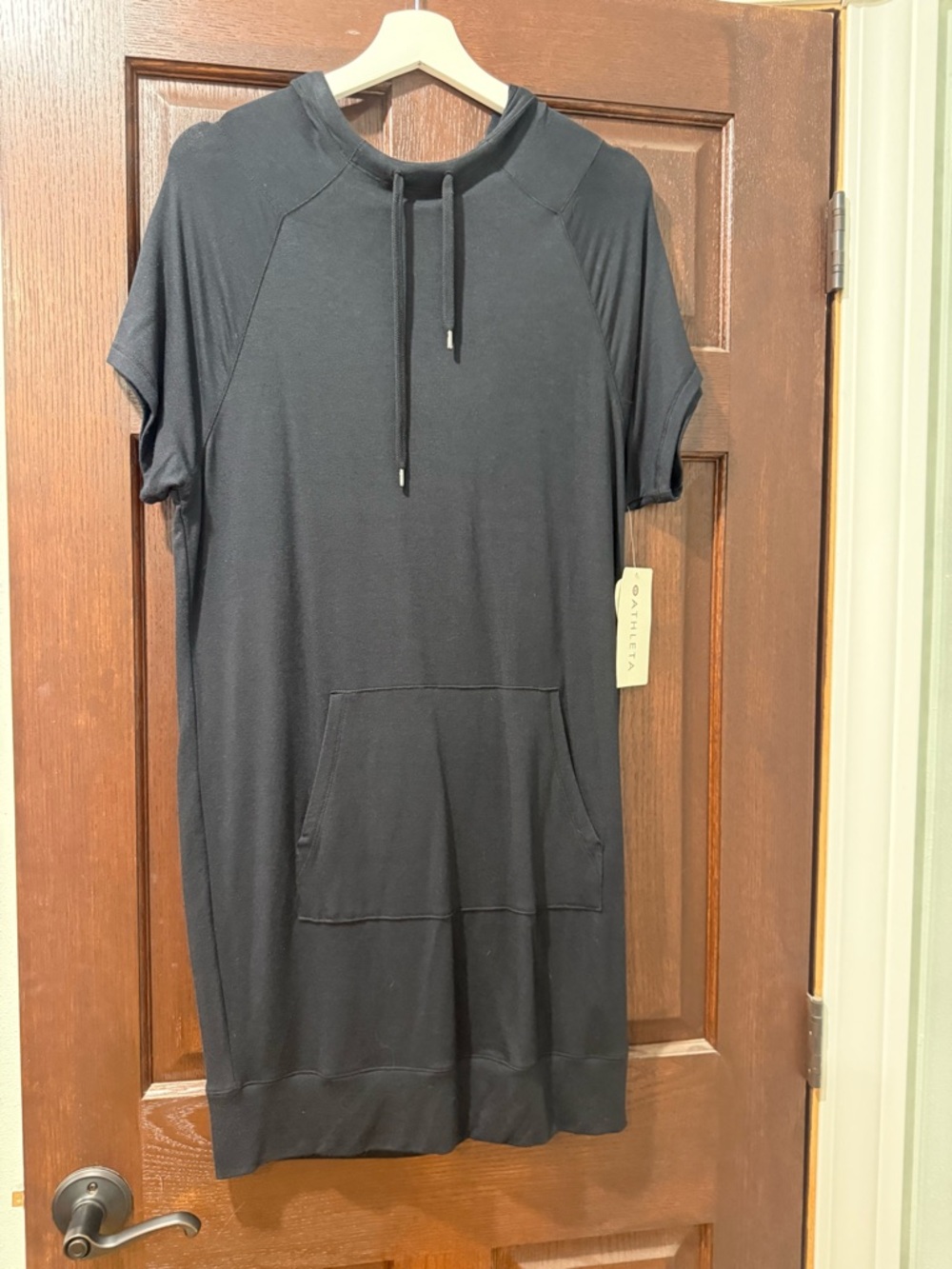 Athleta Black Short-Sleeve Hoodie Dress